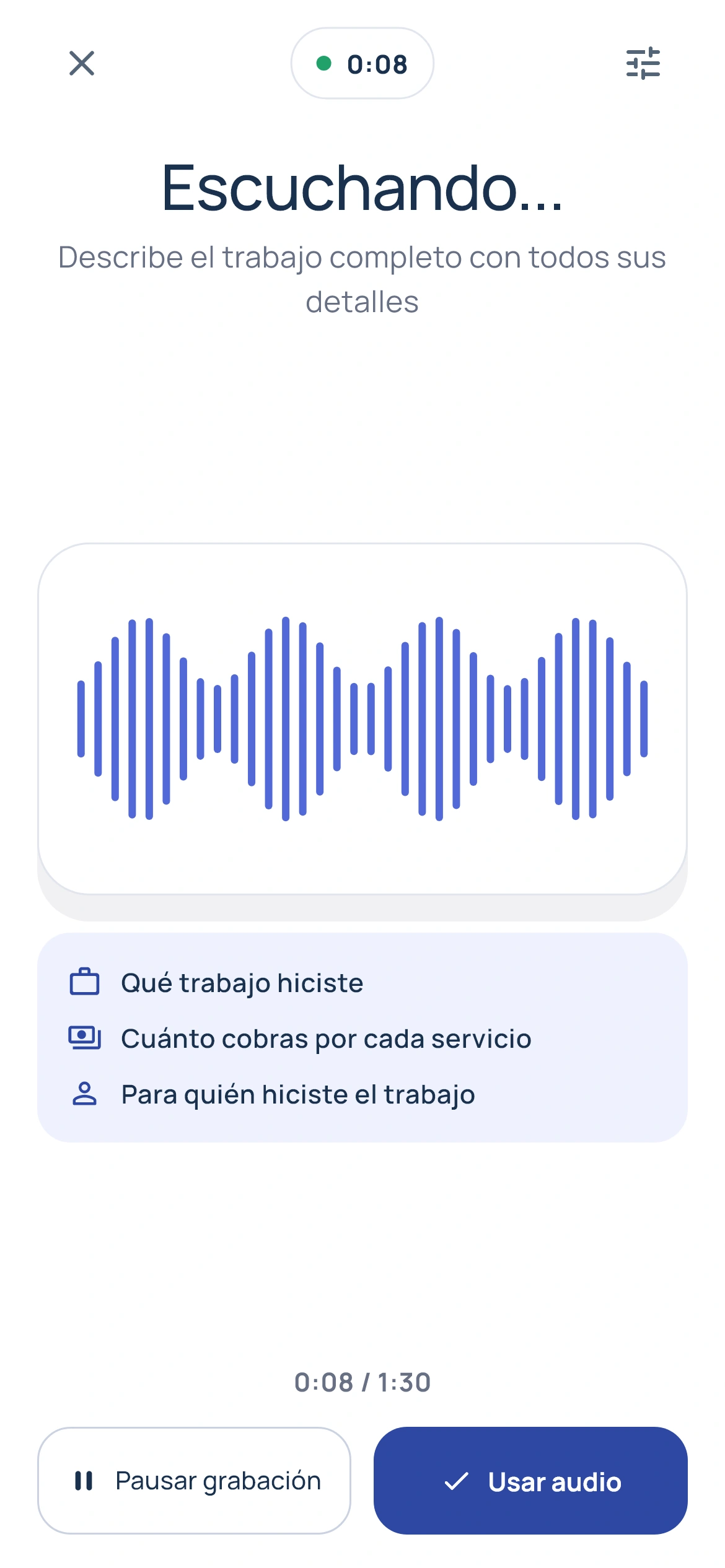 Invoicista: Describe el trabajo hablando en español